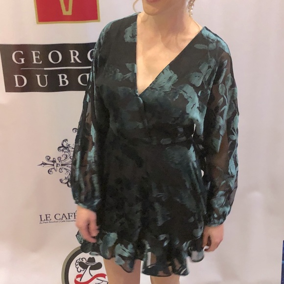 Amanda Uprichard A-line Black/Teal Cocktail Dress - Picture 3 of 3